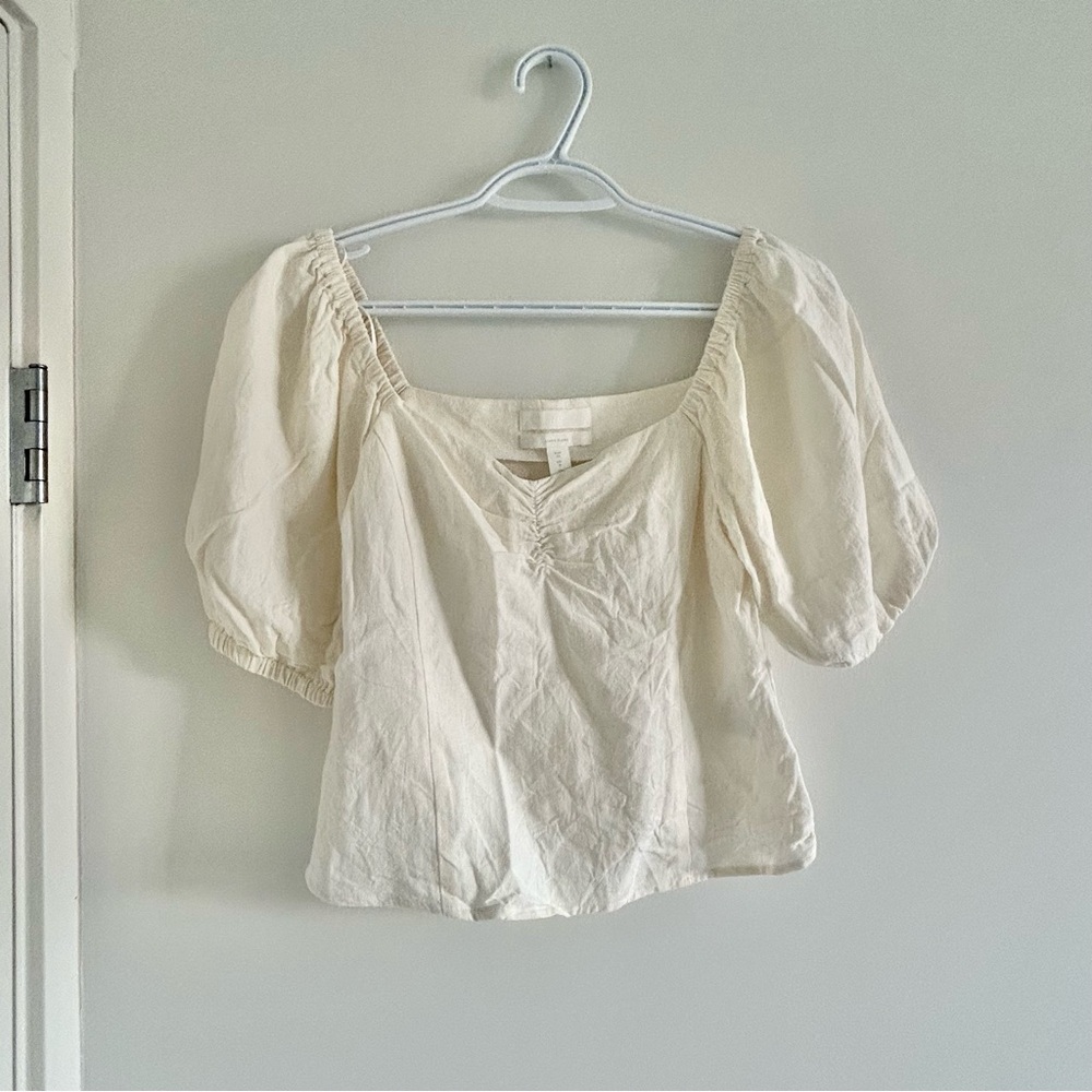 H&M Linen-blend Cream Top (Size XS)